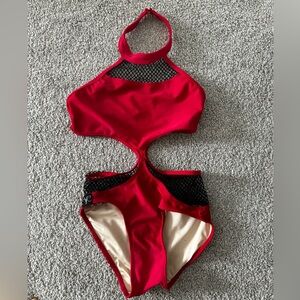 Kandi Kouture red and black YL cut out leotard